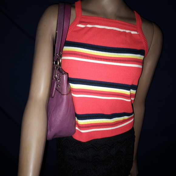 Coach East West F15235 Plum Leather Silver Studded Tote Shoulder Bag - Picture 3 of 16